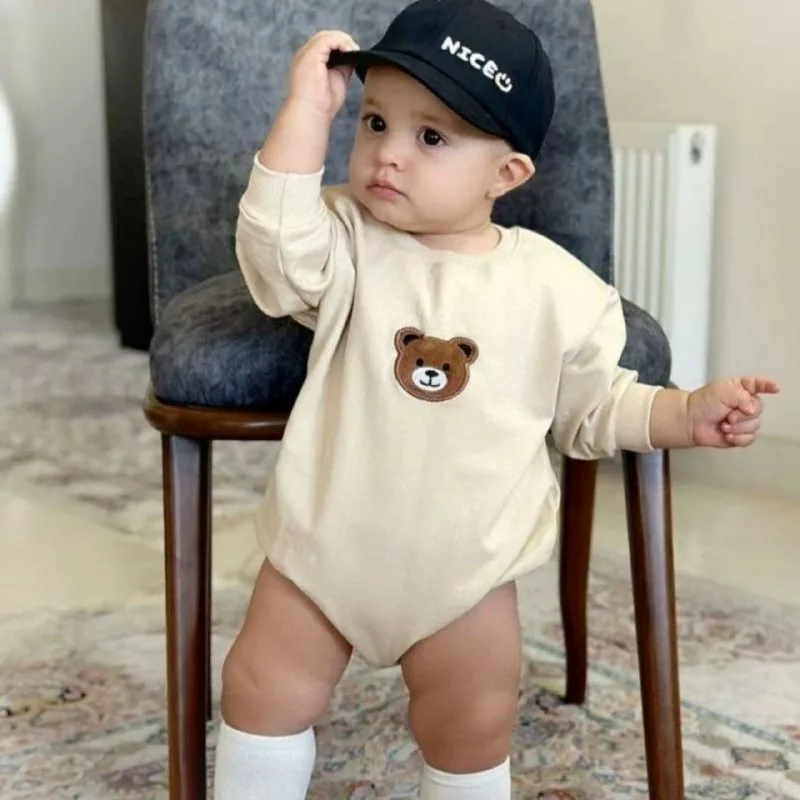 بادی آستین بلند خرس تدی گلدوزی سایز ۱ تا ۳ کد ۵۲۵۸