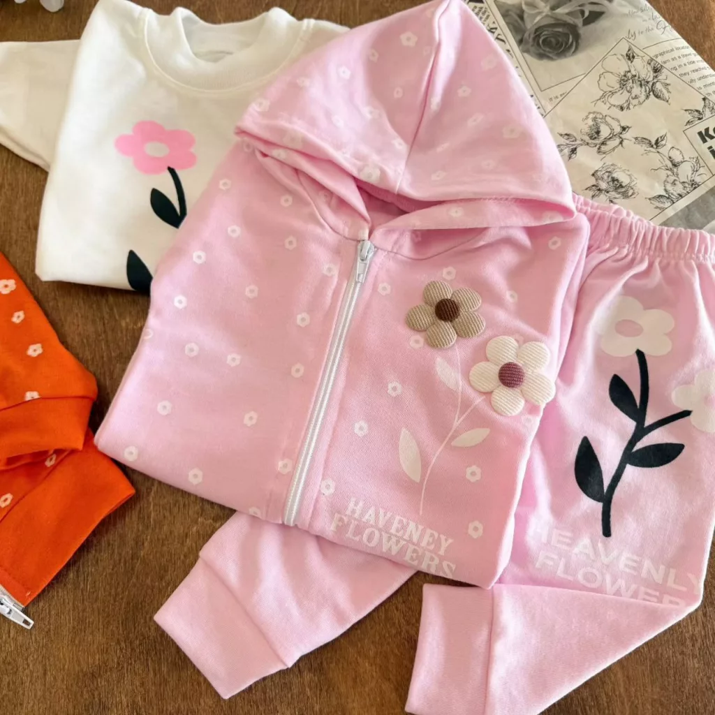 ست ۳ تکه سویشرت شلوار شکوفه سایز ۲،۳ کد ۵۳۱۳