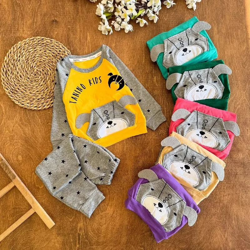 بلوز شلوار سگ گوش دار ستاره ملانژ سایز ۳۵ تا ۴۵ کد ۵۲۱۶