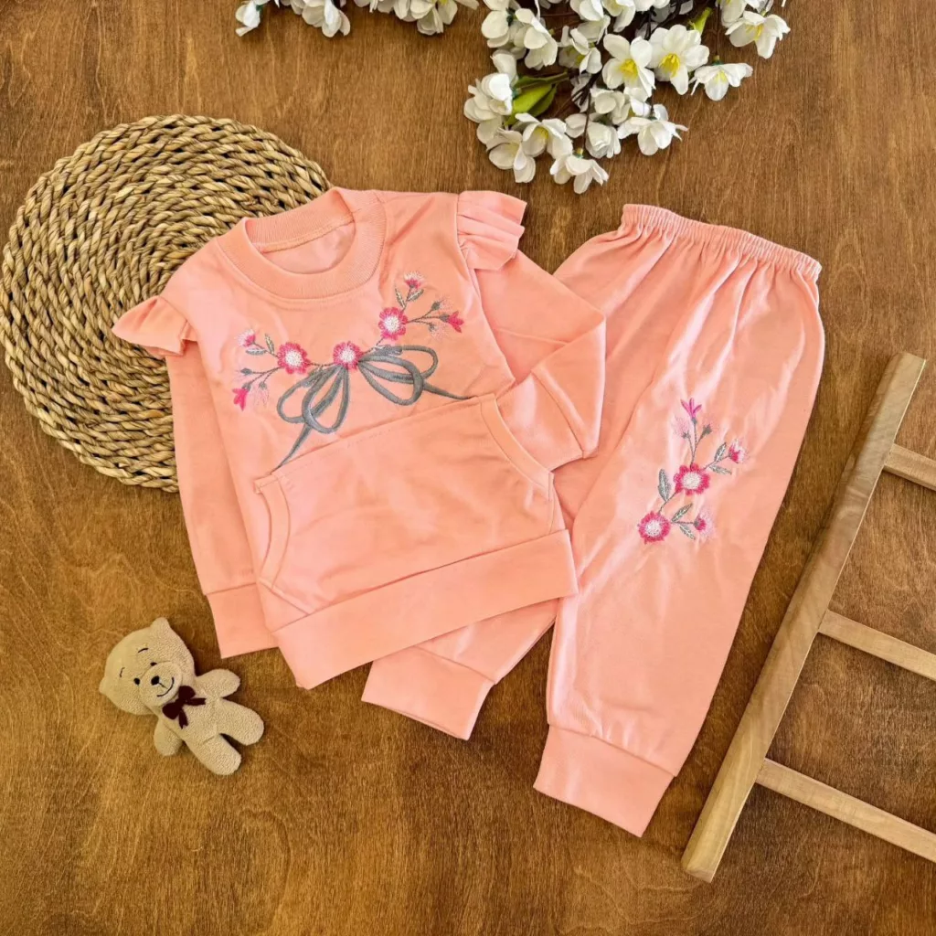 بلوز شلوار گل و پاپیون جیب دار سایز ۱ تا ۳ کد ۵۳۲۳