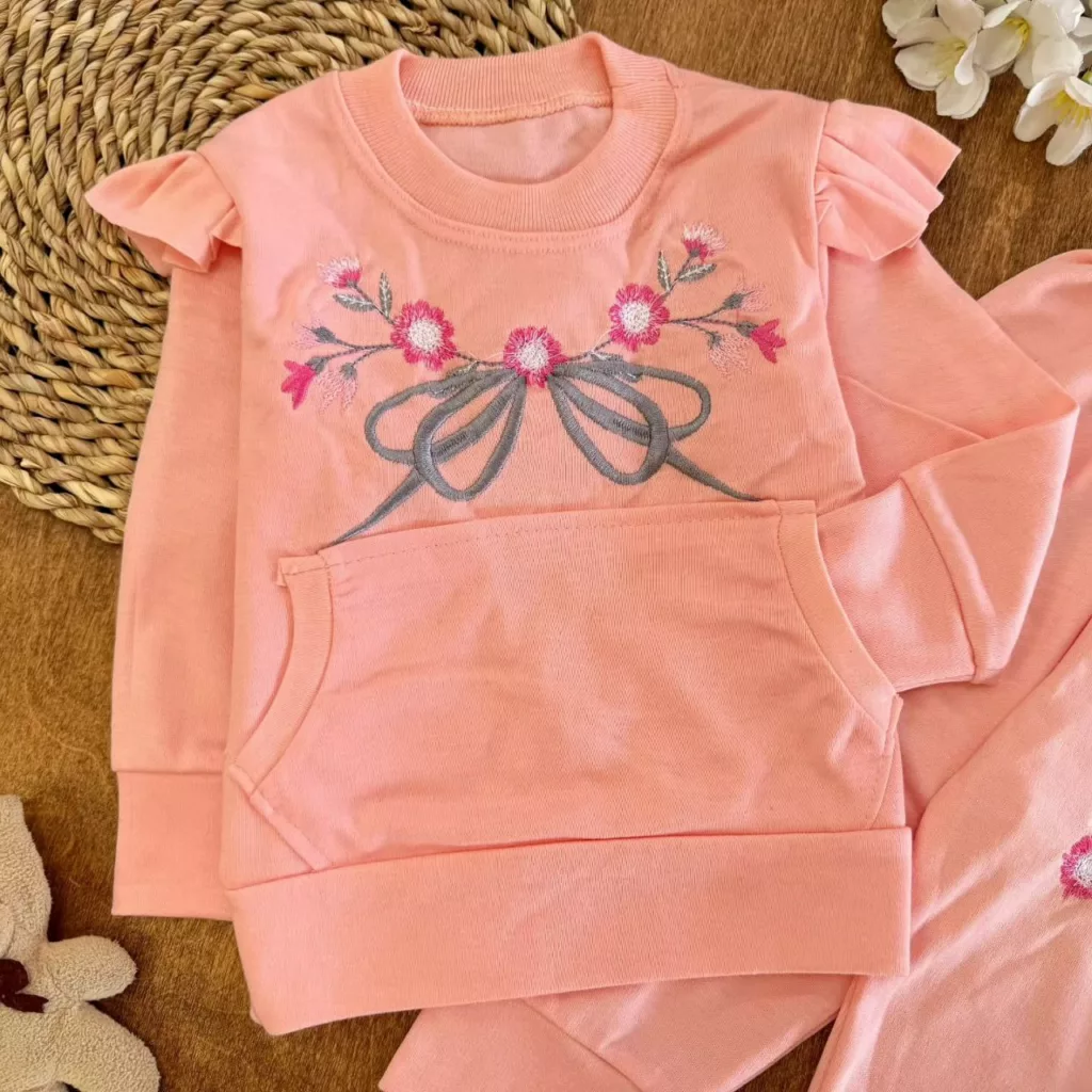 بلوز شلوار گل و پاپیون جیب دار سایز ۱ تا ۳ کد ۵۳۲۳