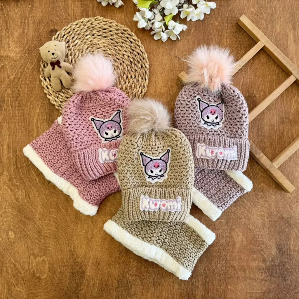 کلاه و شال گردنی خزدار مارپیچ کرومی کد ۵۳۵۰