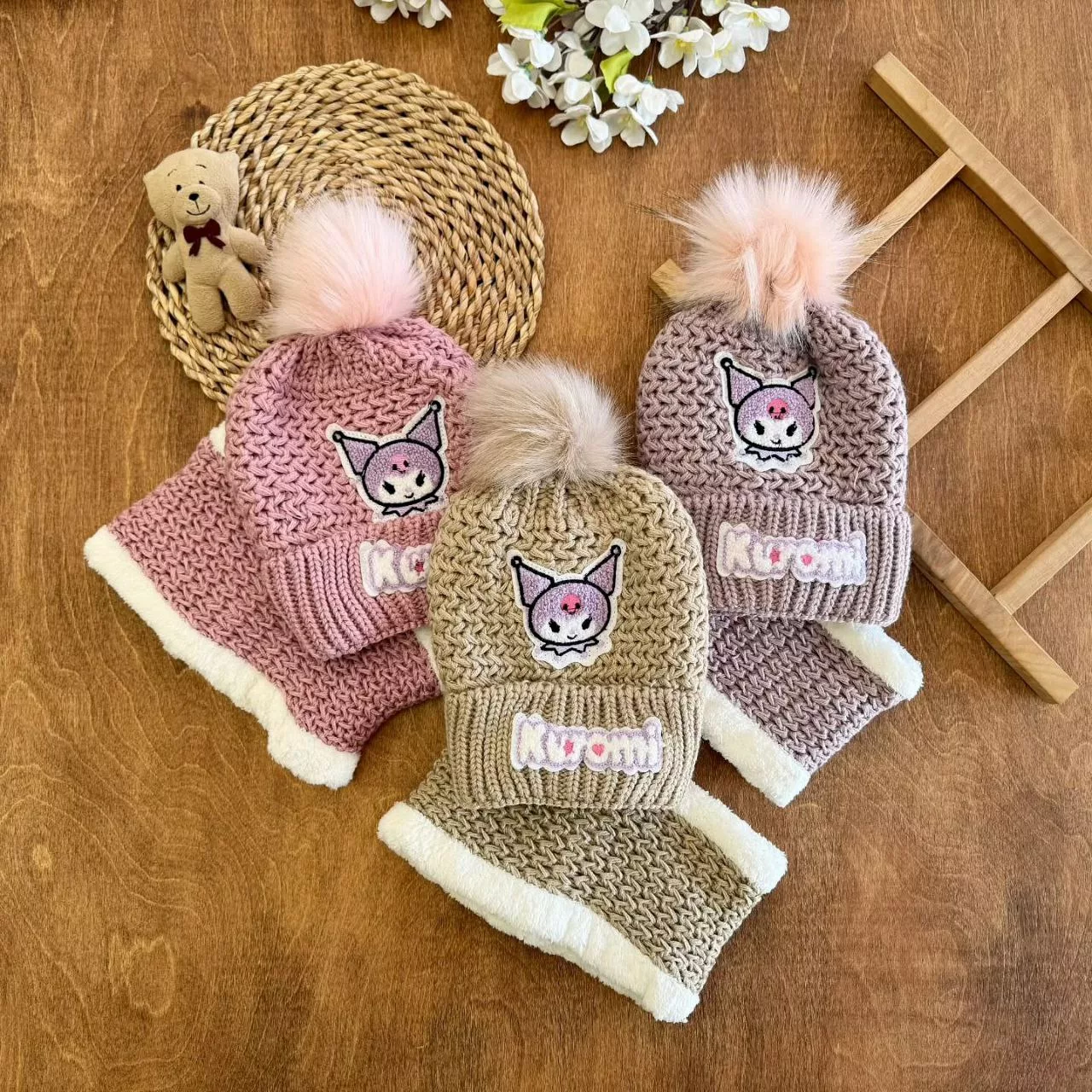 کلاه و شال گردنی خزدار کرومی کد ۵۳۵۰