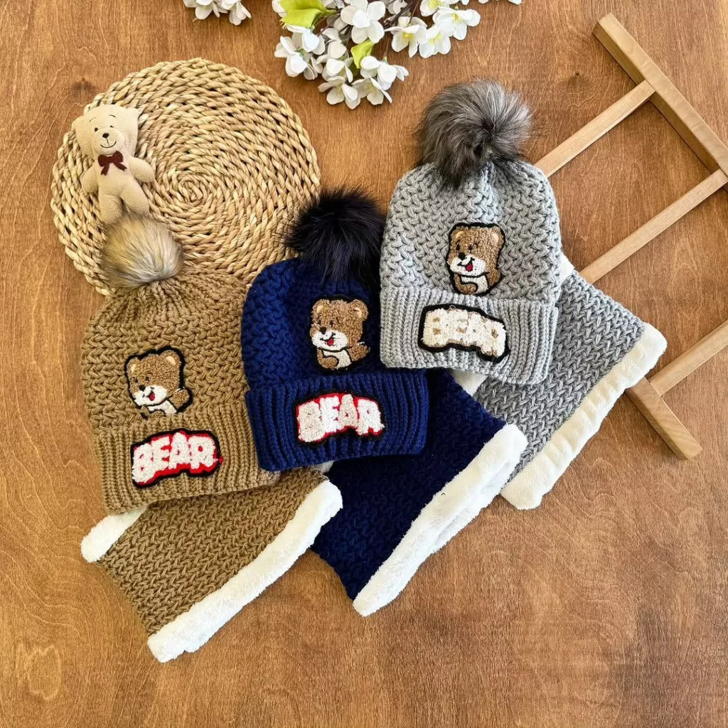 کلاه و شال گردنی خزدار (مارپیچ) خرس bear کد ۵۳۵۱