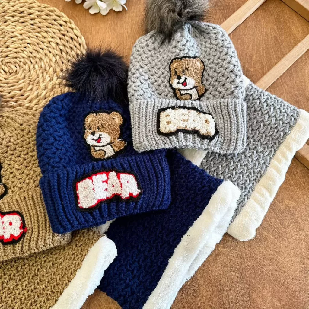 کلاه و شال گردنی خزدار (مارپیچ) خرس bear کد ۵۳۵۱