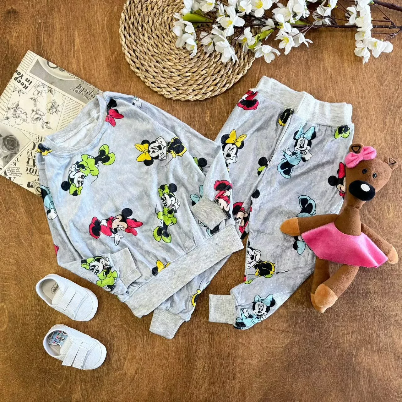 بلوز شلوار مخمل طوسی مینی موس سایز ۴۰ تا ۶۰ کد ۵۳۵۸