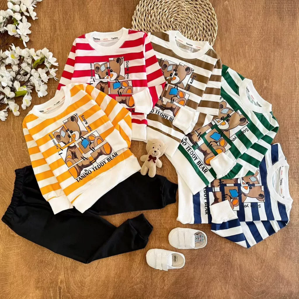 بلوز شلوار راه راه خرس تدی چند تکه کد 5363