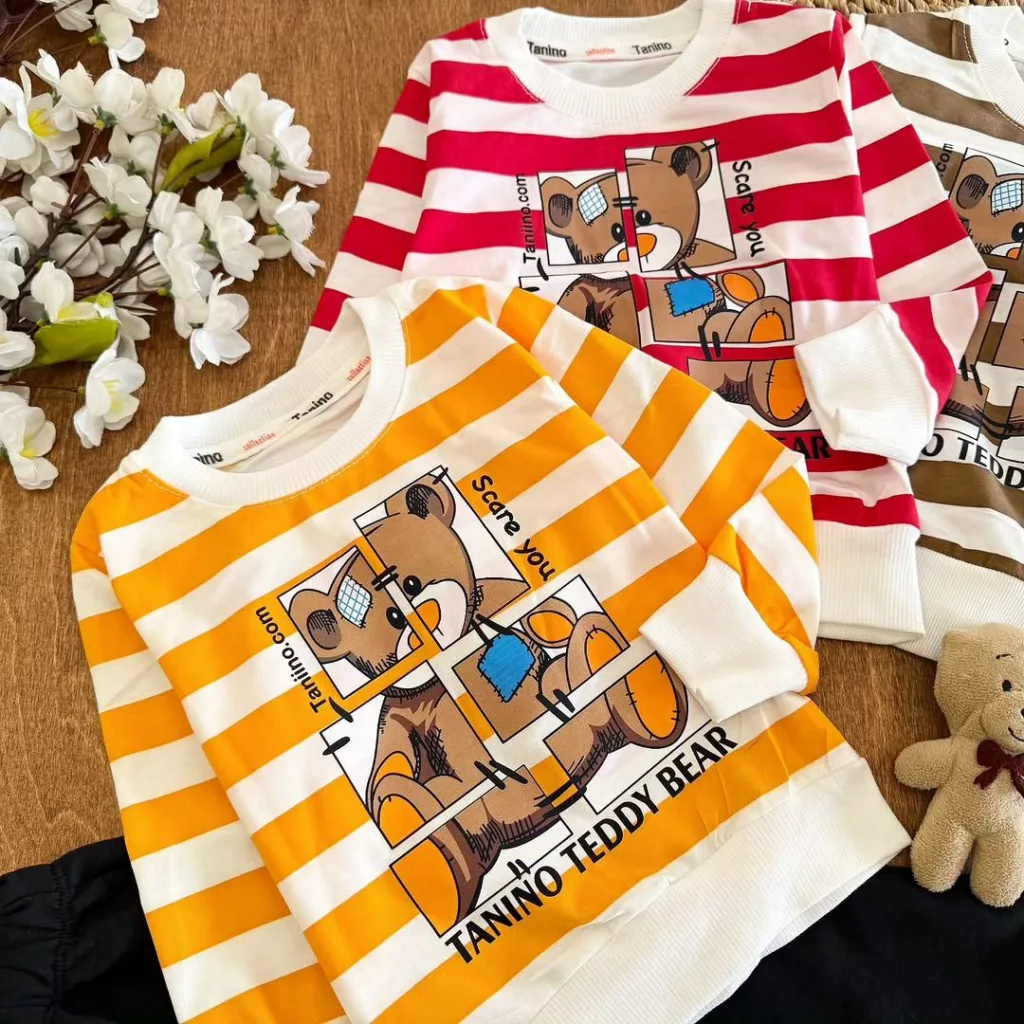 بلوز شلوار راه راه خرس تدی چند تکه کد ۵۳۵۹