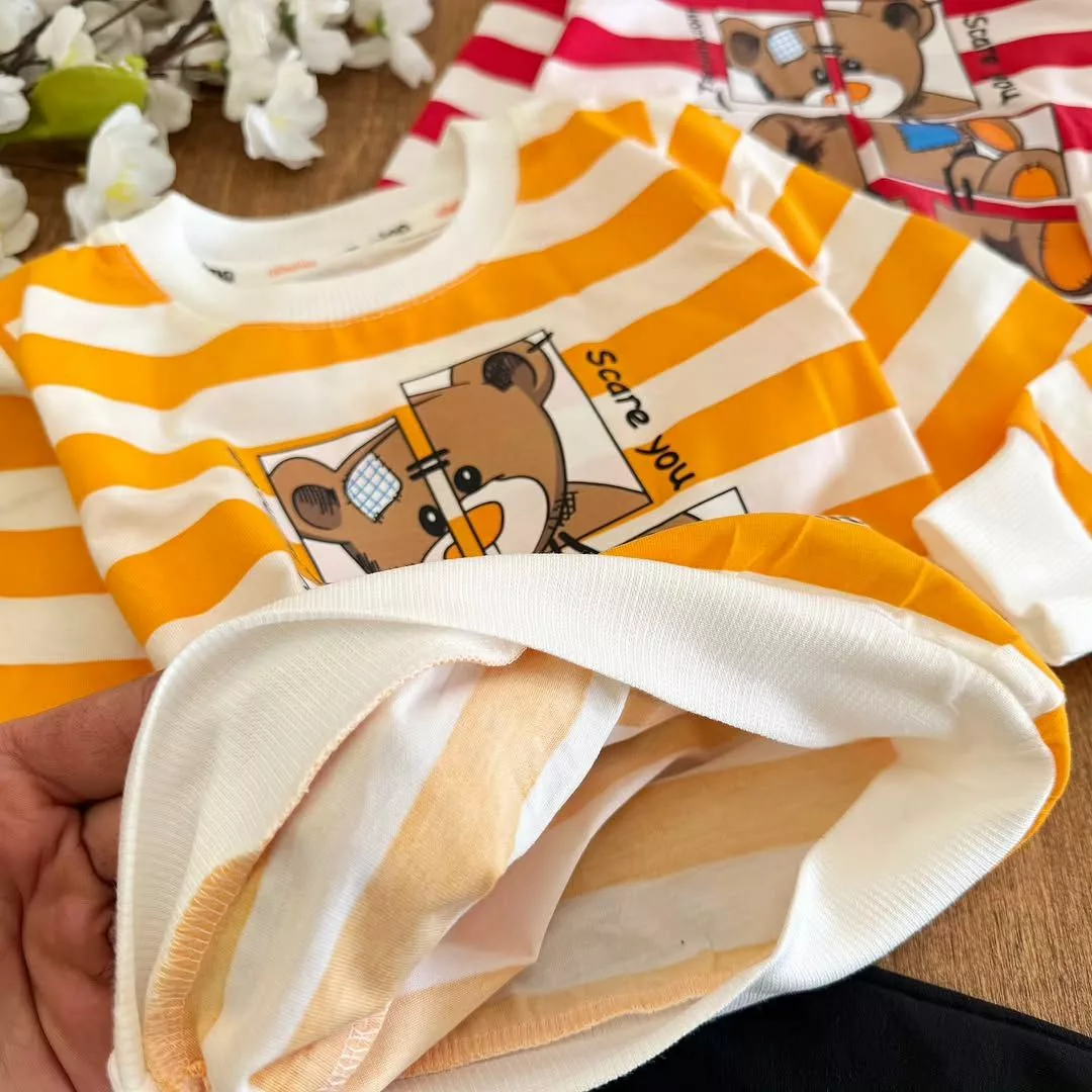 بلوز شلوار راه راه خرس تدی چند تکه کد ۵۳۵۹