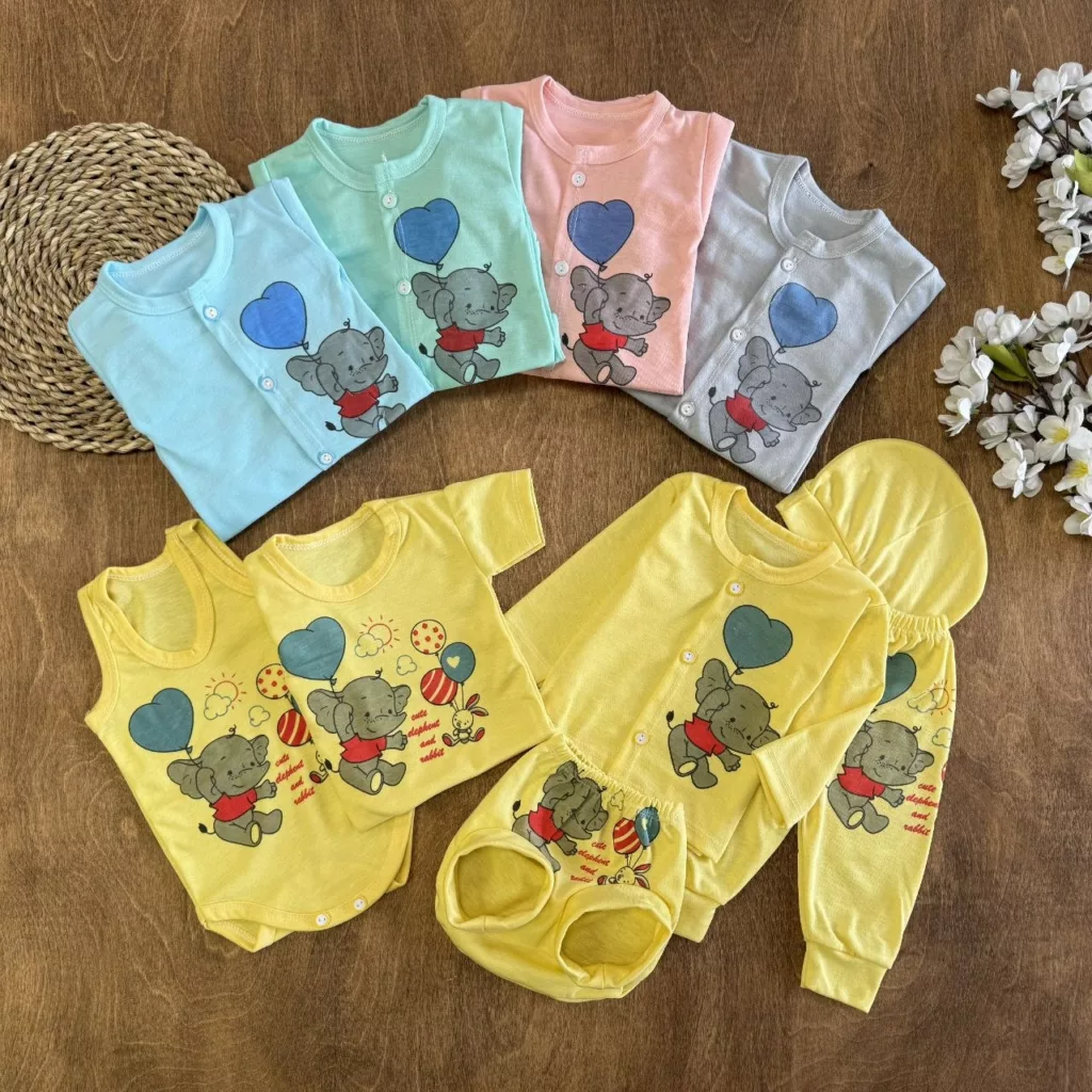 ست ۶ تکه نوزادی طرح فیل و خرگوش بادکنکی کد ۵۳۷۱