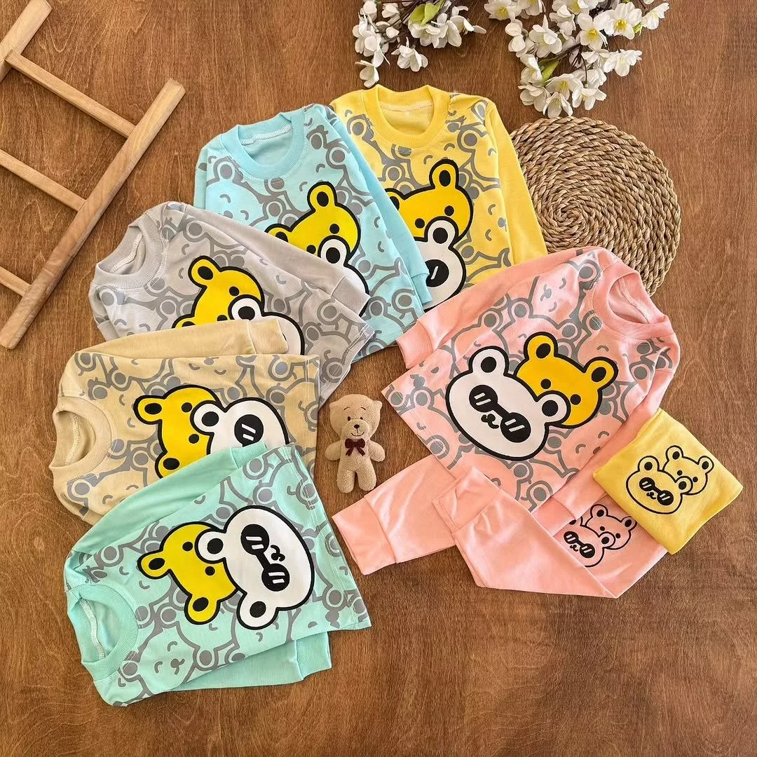 بلوز شلوار خرس زرد و سفید عینکی سایز ۴ تا ۶ کد ۵۳۷۷