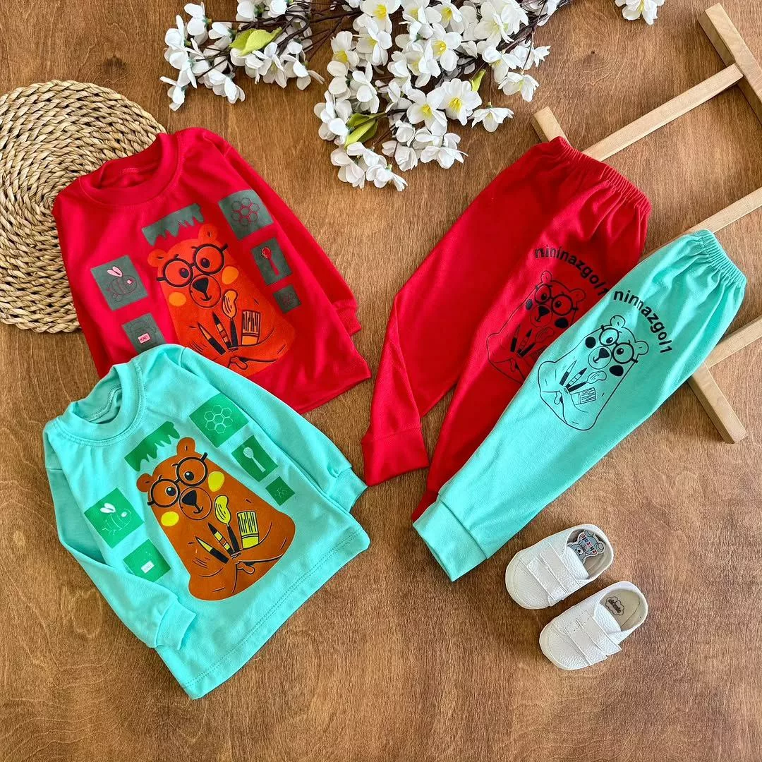 بلوز شلوار خرس نقاش عینکی سایز ۴ تا ۶ کد ۵۳۷۴