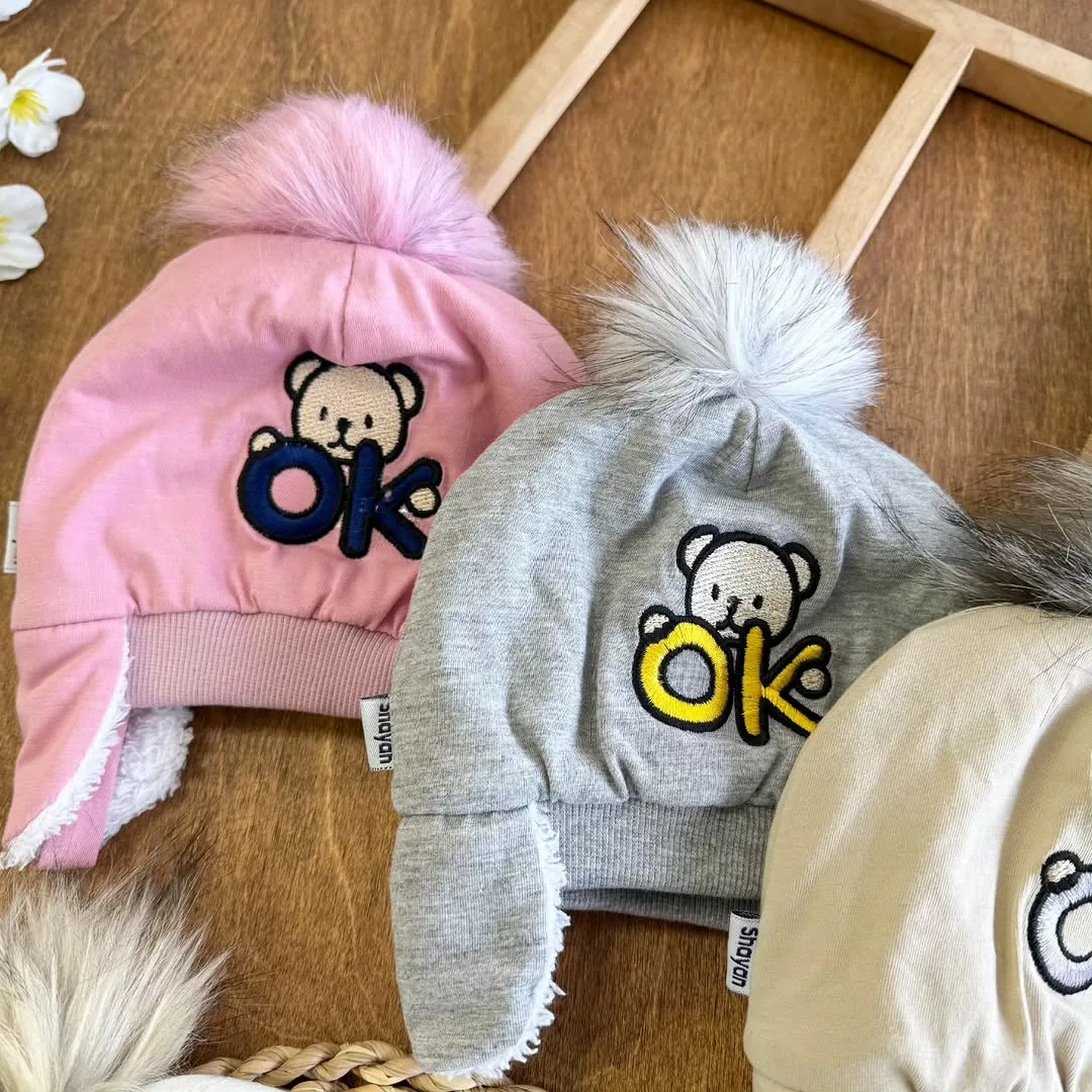 کلاه نخ پنبه پولیشی طرح خرس OK کد ۵۲۷۳