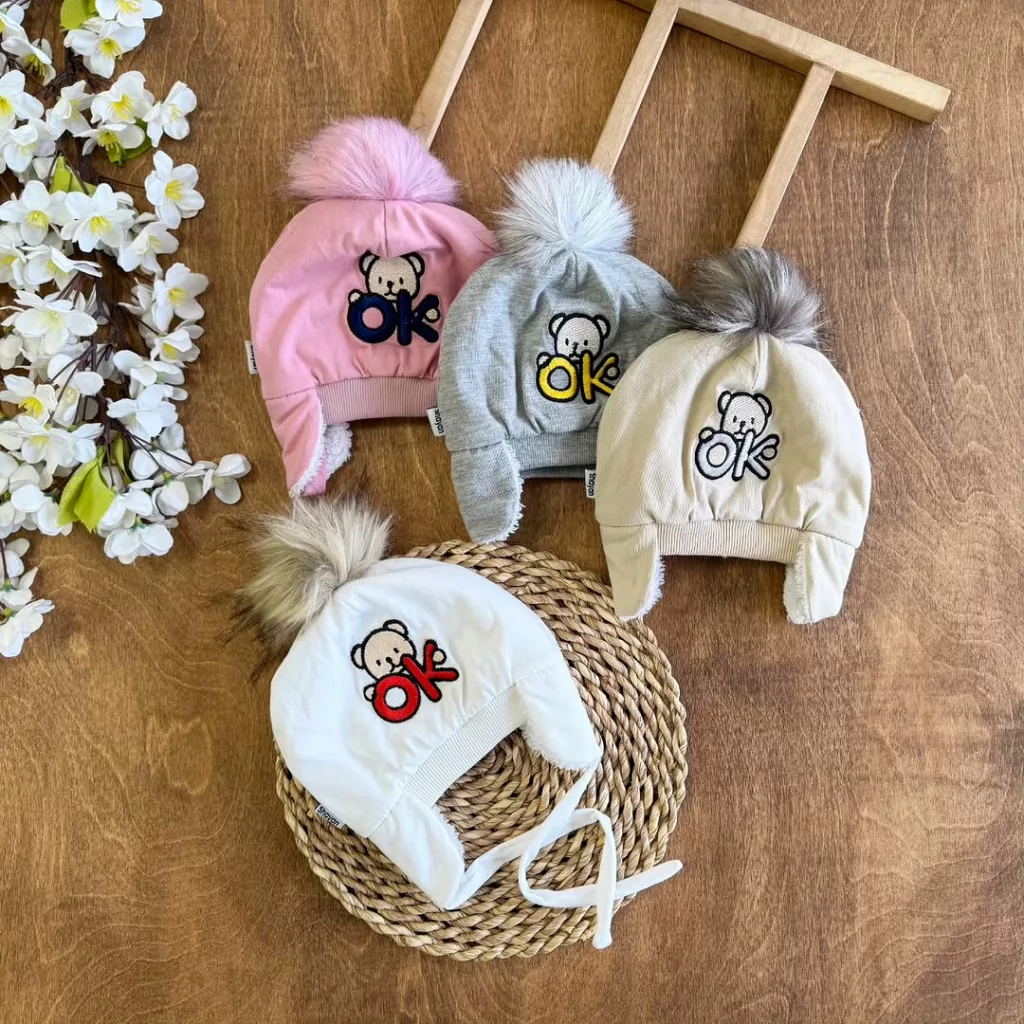 کلاه نخ پنبه پولیشی طرح خرس OK کد ۵۲۷۳