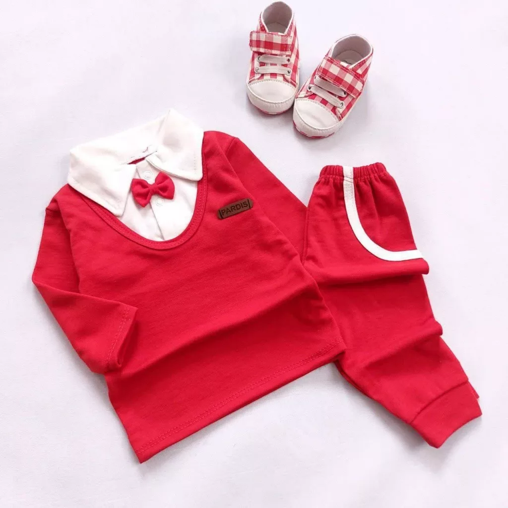 بلوز شلوار قرمز یقه سفید مانلی کد 2007