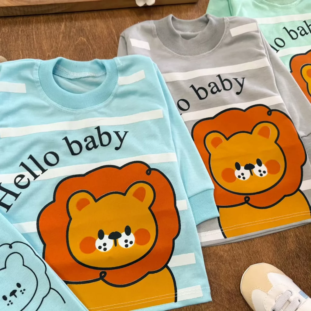 بلوز شلوار راه راه شیر hello baby سایز ۴ تا ۶ کد ۵۱۷۹