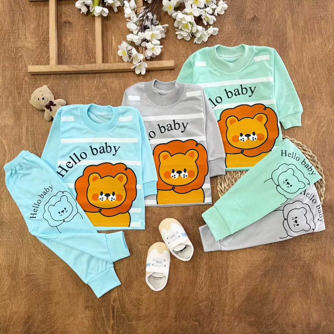 بلوز شلوار راه راه شیر hello baby سایز ۴ تا ۶ کد ۵۱۷۹