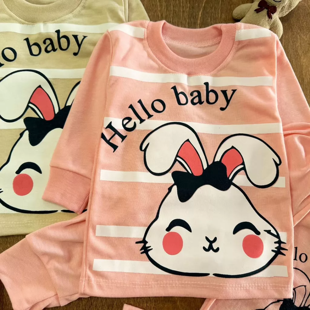 بلوز شلوار راه راه خرگوش hello baby سایز ۴ تا ۶ کد ۵۱۷۸