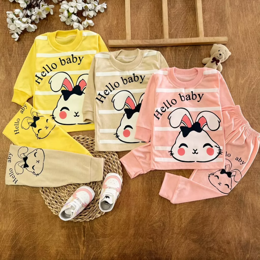 بلوز شلوار راه راه خرگوش hello baby سایز ۴ تا ۶ کد ۵۱۷۸