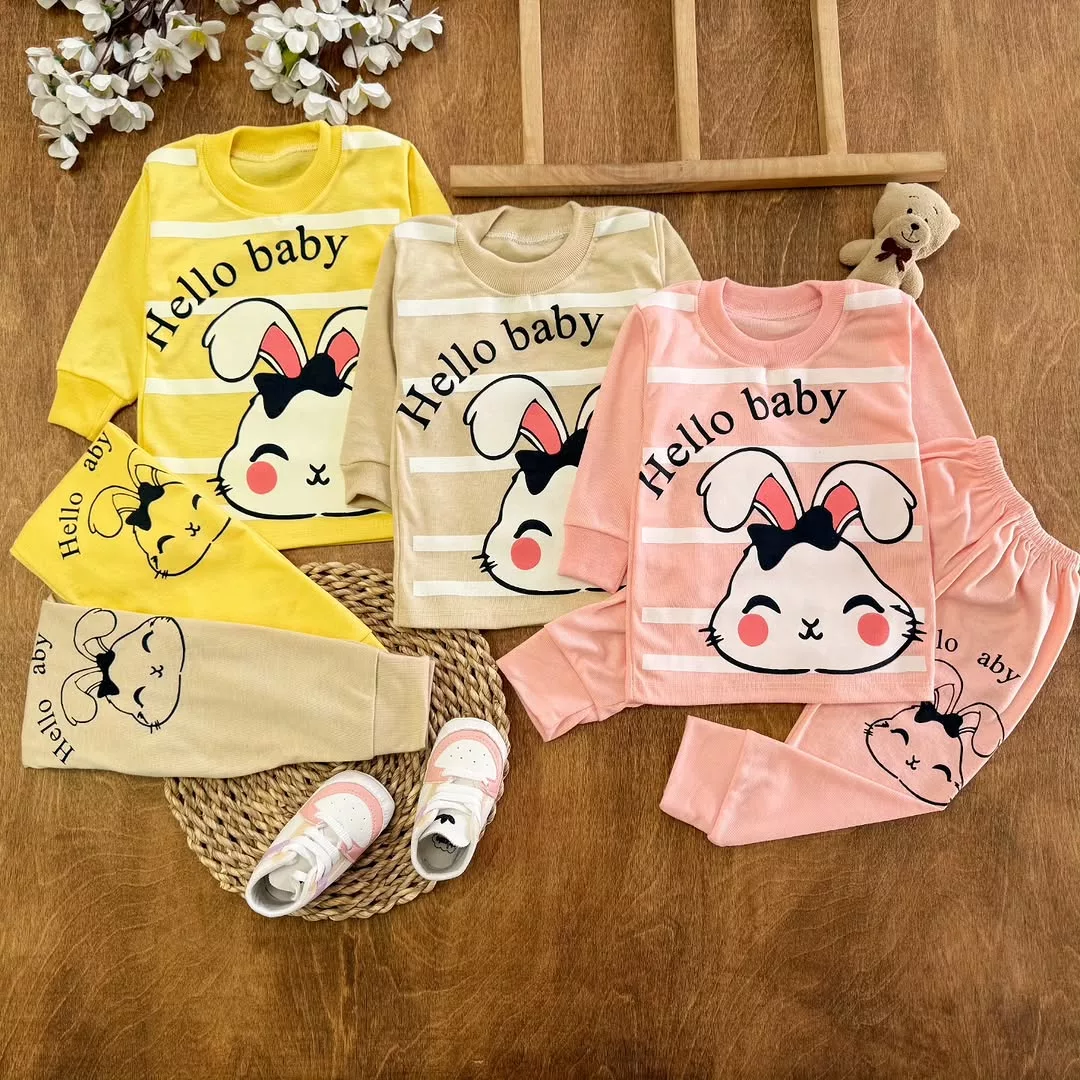 بلوز شلوار راه راه خرگوش hello baby سایز ۴ تا ۶ کد ۵۱۷۸