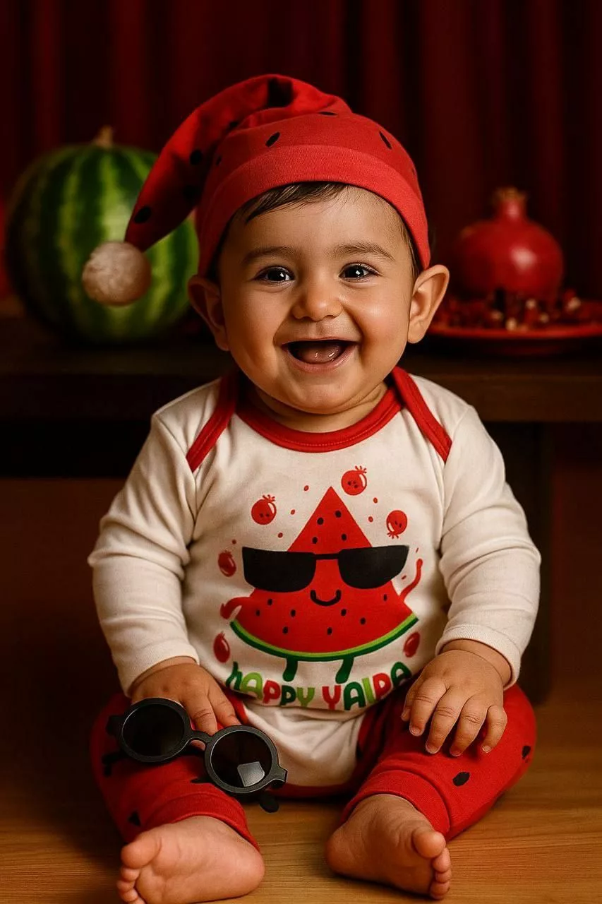 سه تکه بادی شلوار یلدایی هندوانه عینکی کد ۵۴۶۱