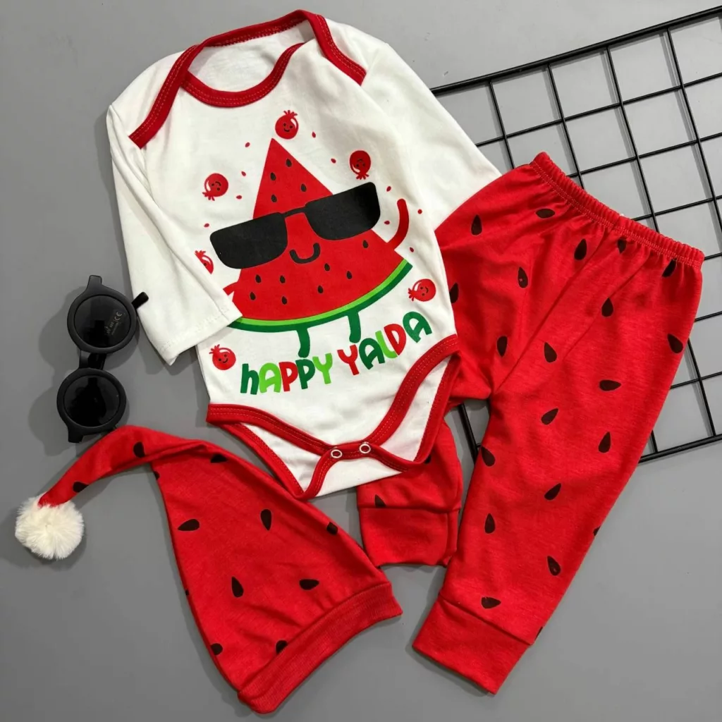 سه تکه بادی شلوار یلدایی هندوانه عینکی کد ۵۴۶۱