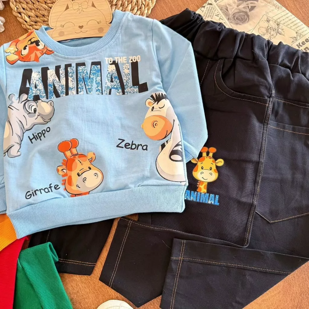 بلوز شلوار کتان حیوانات Animal سایز ۳۵ تا ۵۰ کد ۵۳۸۴