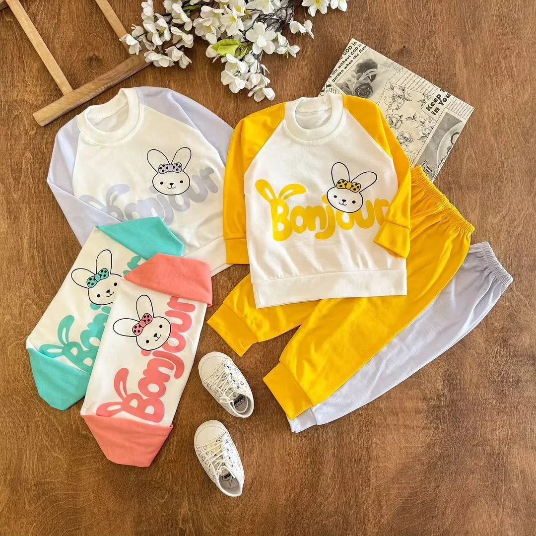 بلوز شلوار خرگوش Bonjour آستین کیمونو سایز ۴ تا ۶ کد ۵۳۹۳