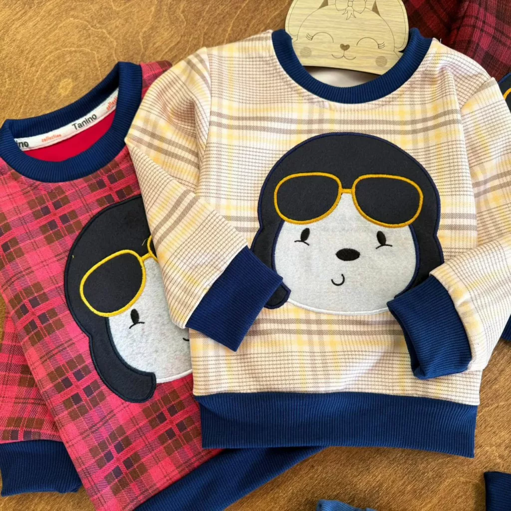 بلوز شلوار چارخونه سگ عینکی سایز ۳۵،۴۰ کد ۵۳۹۴