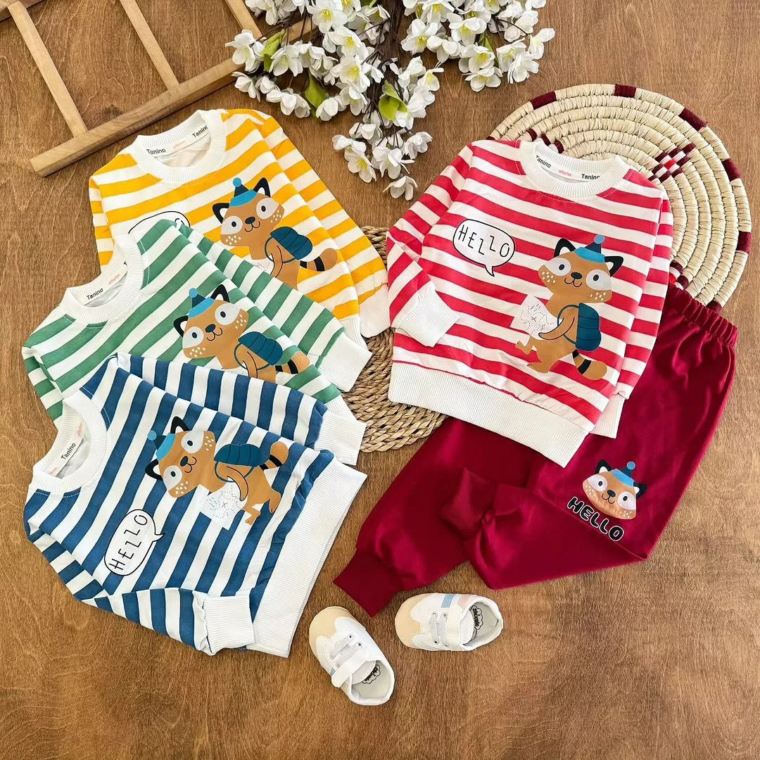 بلوز شلوار راه راه راکون Hello سایز ۳۵ تا ۴۵ کد ۵۳۹۸