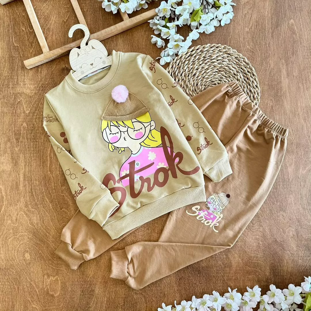 بلوز شلوار دختر عینکی کلاه برجسته پوم دار سایز ۴۵،۵۰ کد ۵۴۰۷