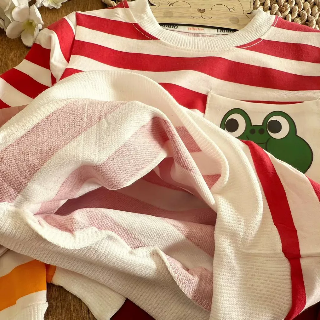 بلوز شلوار راه راه خرس و قورباغه سایز ۳۵ تا ۵۰ کد ۵۴۱۲