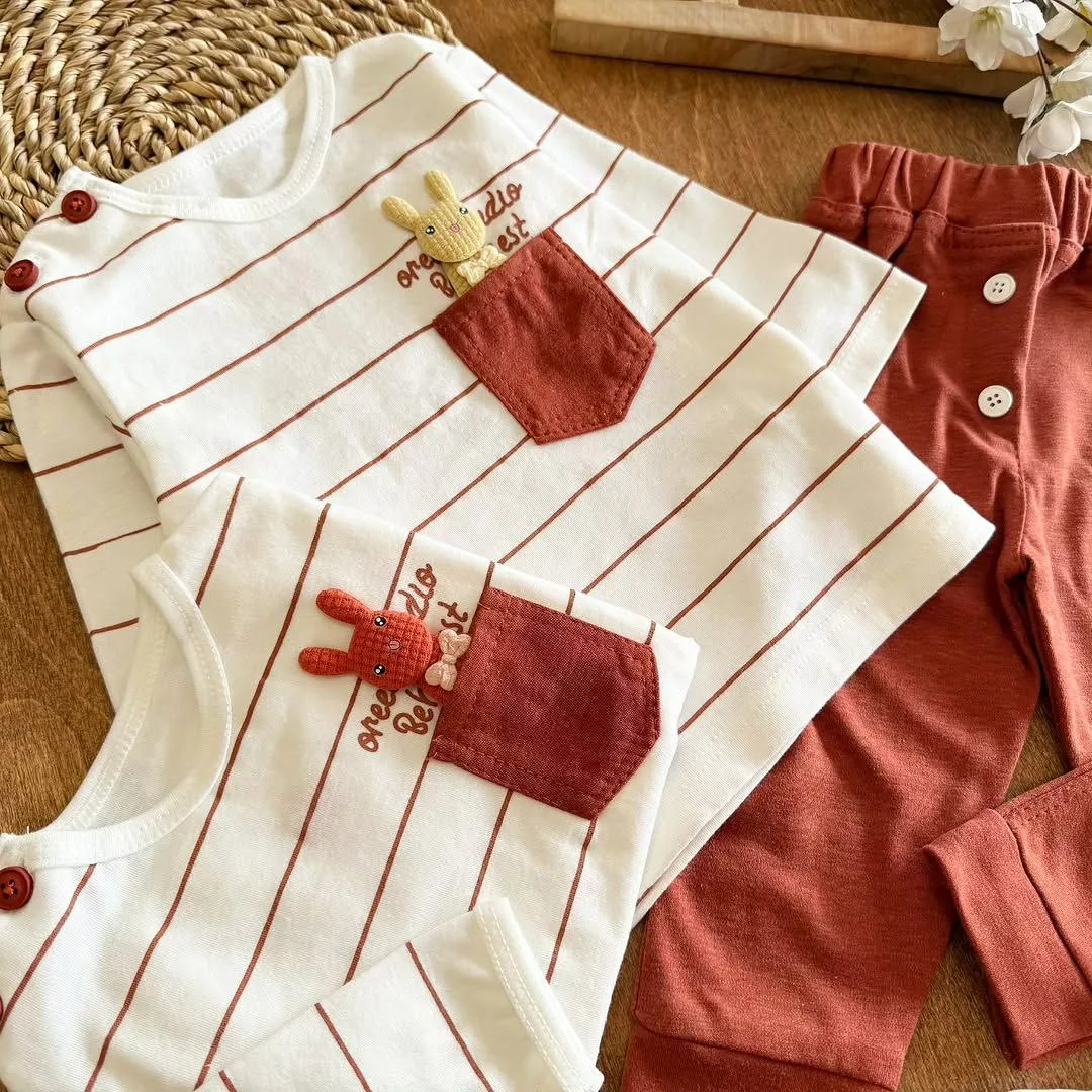 بلوز شلوار راه راه جیب دار خرگوش استیکری کد ۵۴۱۷