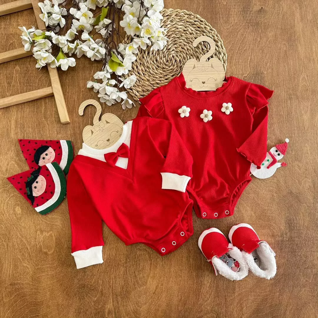 بادی کبریتی آستین بلند قرمز دختر و پسر کد ۵۴۲۷