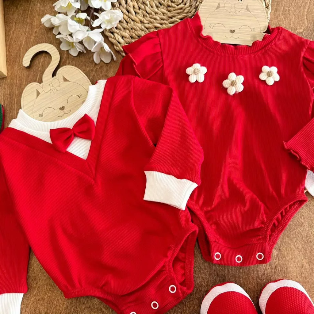 بادی کبریتی آستین بلند قرمز دختر و پسر کد ۵۴۲۷