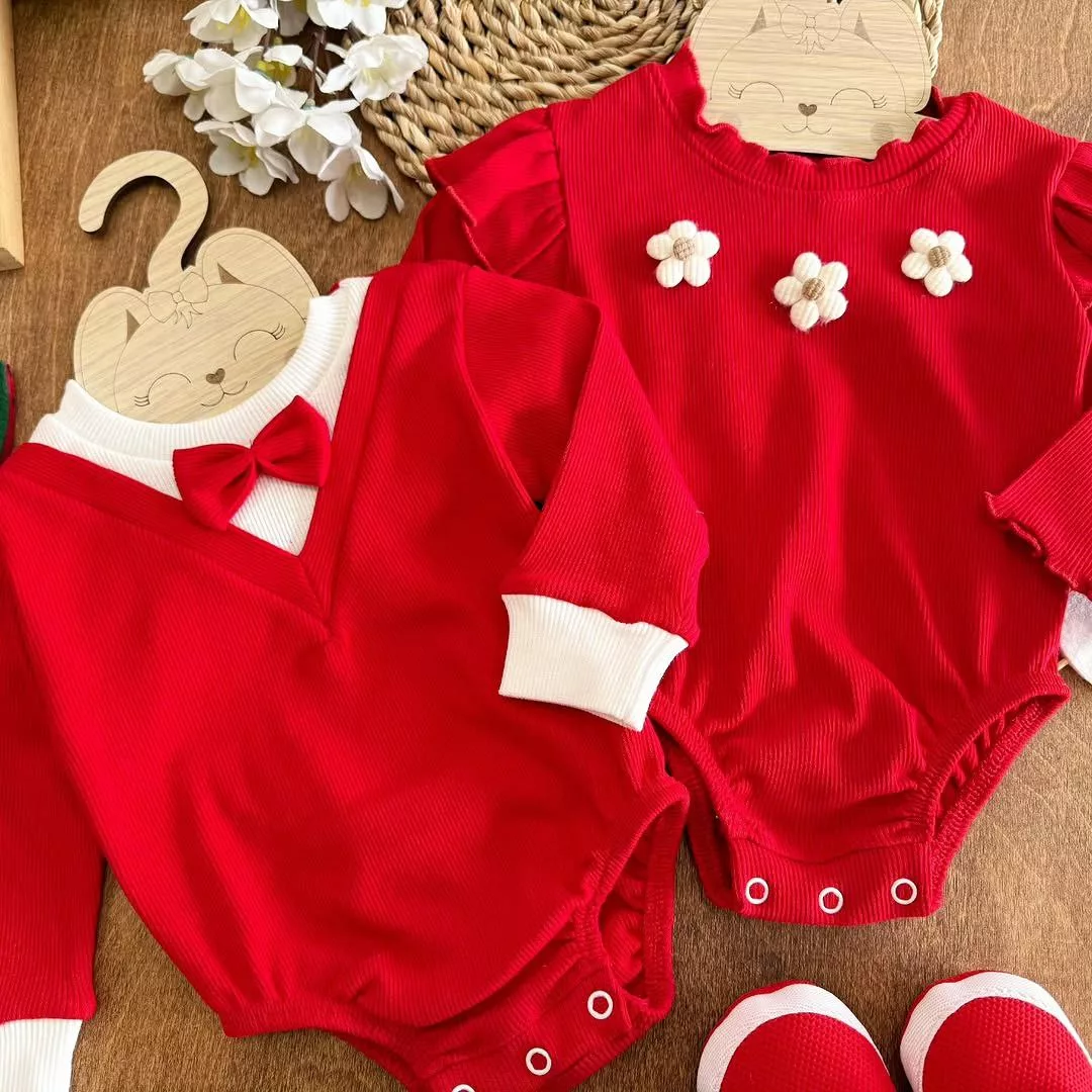 بادی کبریتی آستین بلند قرمز دختر و پسر کد ۵۴۲۷