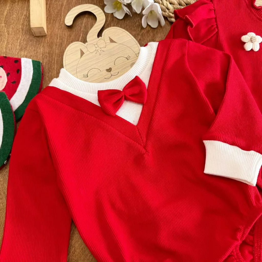 بادی کبریتی آستین بلند قرمز دختر و پسر کد ۵۴۲۷