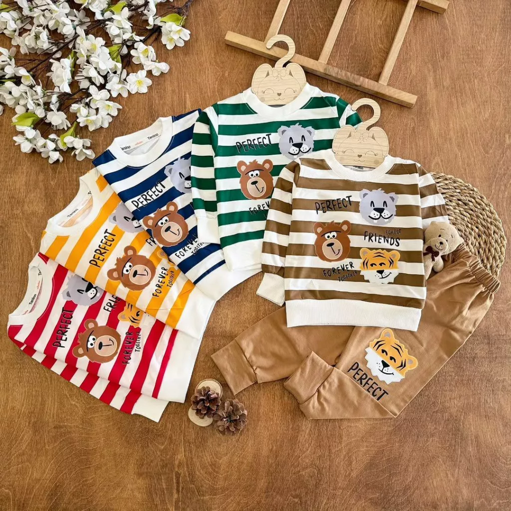 بلوز شلوار راه راه سه کله حیوانات‌ سایز ۳۵ تا ۴۵ کد ۵۴۴۲