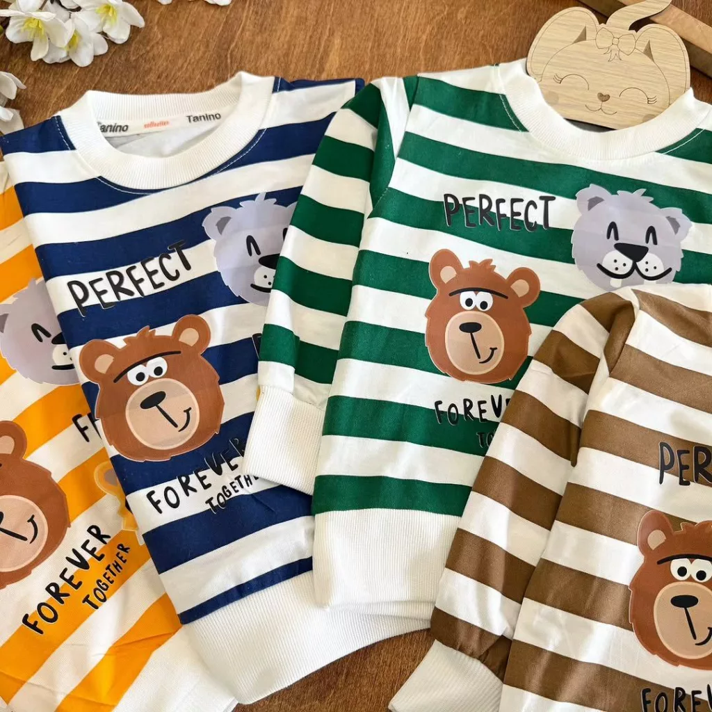 بلوز شلوار راه راه سه کله حیوانات‌ سایز ۳۵ تا ۴۵ کد ۵۴۴۲