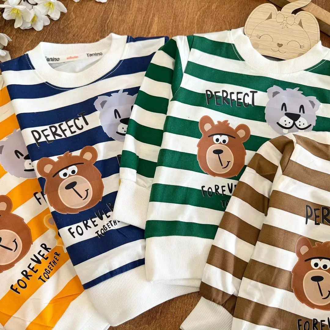 بلوز شلوار راه راه سه کله حیوانات‌ سایز ۳۵ تا ۴۵ کد ۵۴۴۲