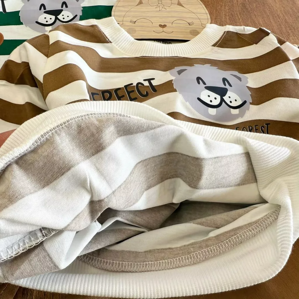 بلوز شلوار راه راه سه کله حیوانات‌ سایز ۳۵ تا ۴۵ کد ۵۴۴۲