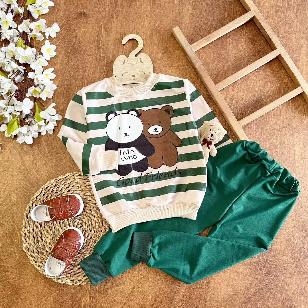 بلوز شلوار راه راه خرس و پاندا سایز ۴۰،۴۵ کد ۵۴۵۴