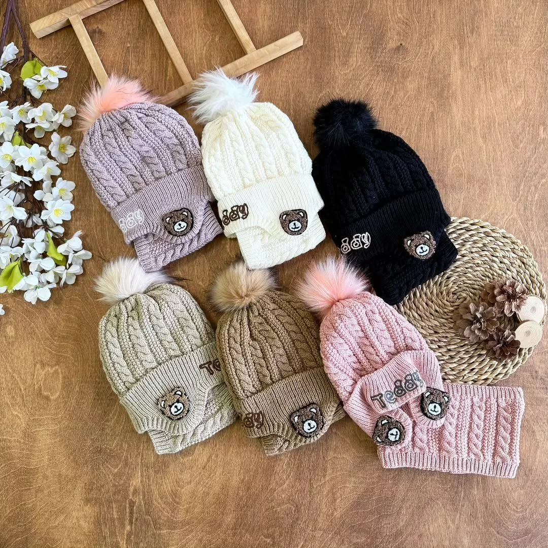 کلاه و شال گردنی مارپیچ خرس تدی Teddy کد ۵۴۷۲