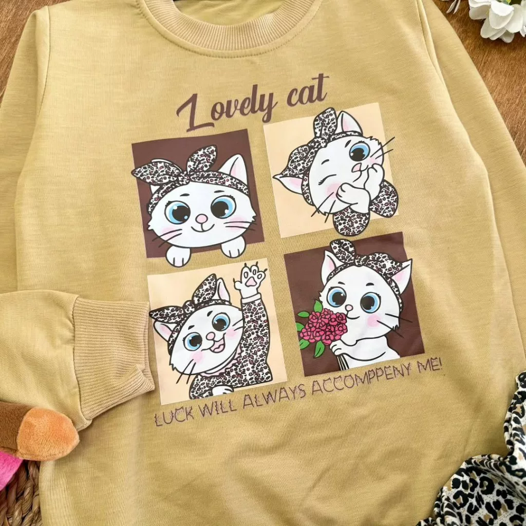 بلوز شلوار گربه پاپیونی پلنگی lovely cat سایز ۵۰ تا ۶۰ کد ۵۴۸۵
