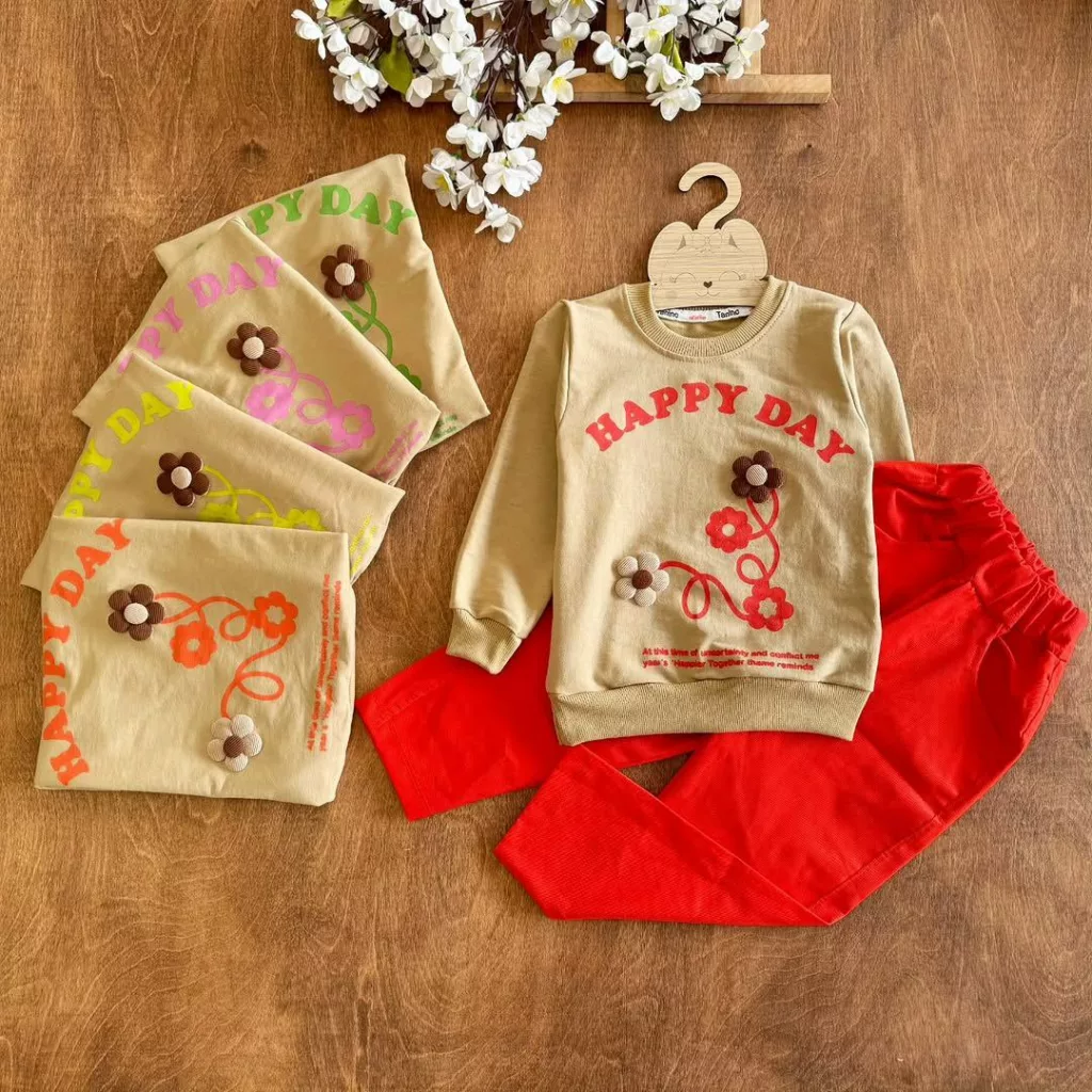 بلوز شلوار کتان دو گل برجسته happy day سایز ۴۰،۴۵ کد ۵۴۸۶