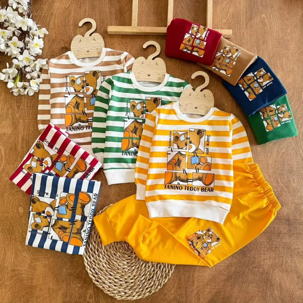 بلوز شلوار راه راه خرس تدی چند تکه سایز ۳۵ تا ۴۵ کد ۵۴۸۸