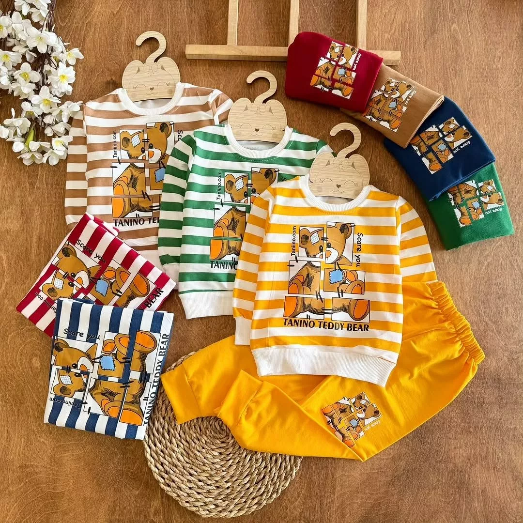 بلوز شلوار راه راه خرس تدی چند تکه سایز ۳۵ تا ۴۵ کد ۵۴۸۸