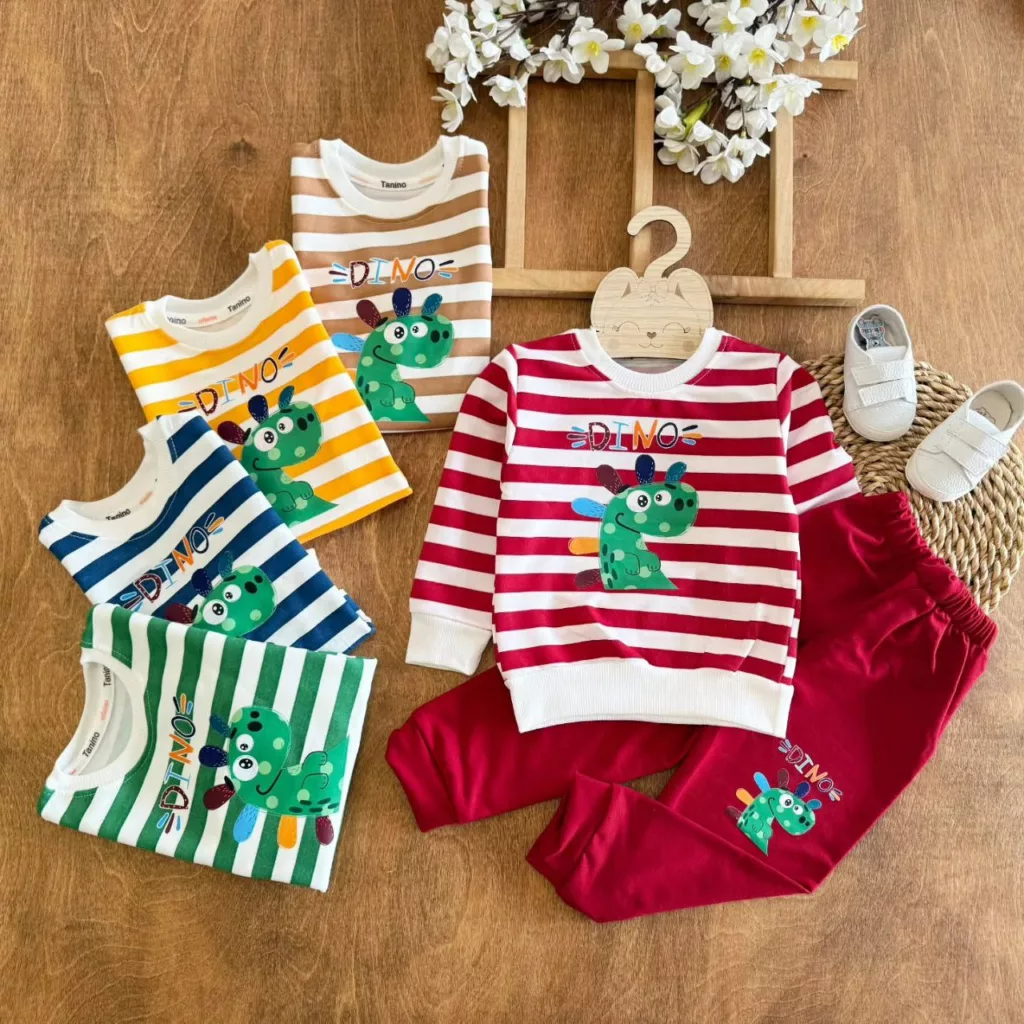 بلوز شلوار راه راه دایناسور dino سایز ۳۵ تا ۴۵ کد 5490