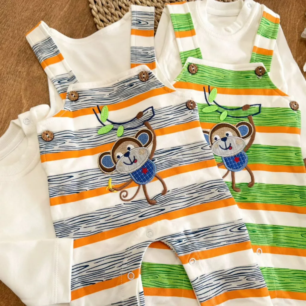 ست پیشبندی پنبه باروک طرح میمون راه راه کد ۵۵۰۴