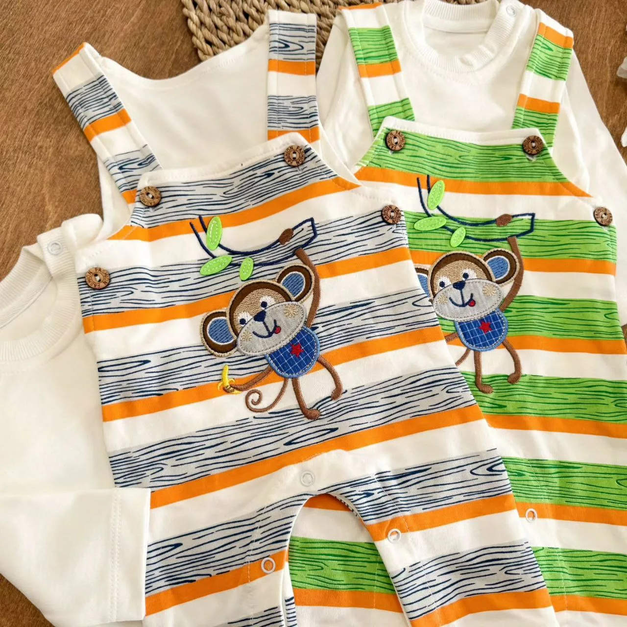 ست پیشبندی پنبه باروک طرح میمون راه راه کد ۵۵۰۴